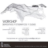 "Estereofotografía y Paisaje", "CianotipiaLab" y "Ciudad y Remix" se titulan los workshops que se realizaran los días 20, 23 y 27 de mayo en dependencias de la Facultad de Artes, Sede Las Encinas.