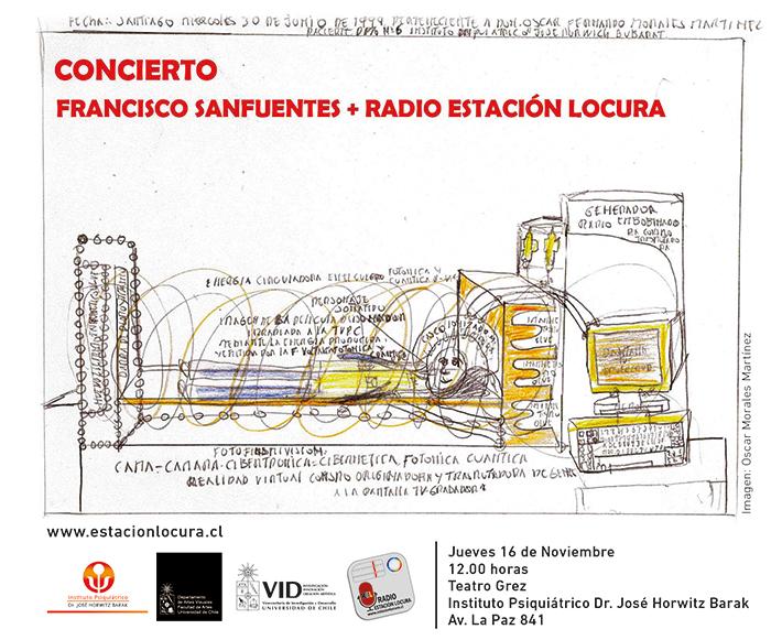 El concierto de Francisco Sanfuentes + Radio Estación Locura que se llevará a cabo este jueves 16 de noviembre a las 12:00 horas, en el Teatro Grez del Instituto Psiquiátrico José Horwitz Barak.