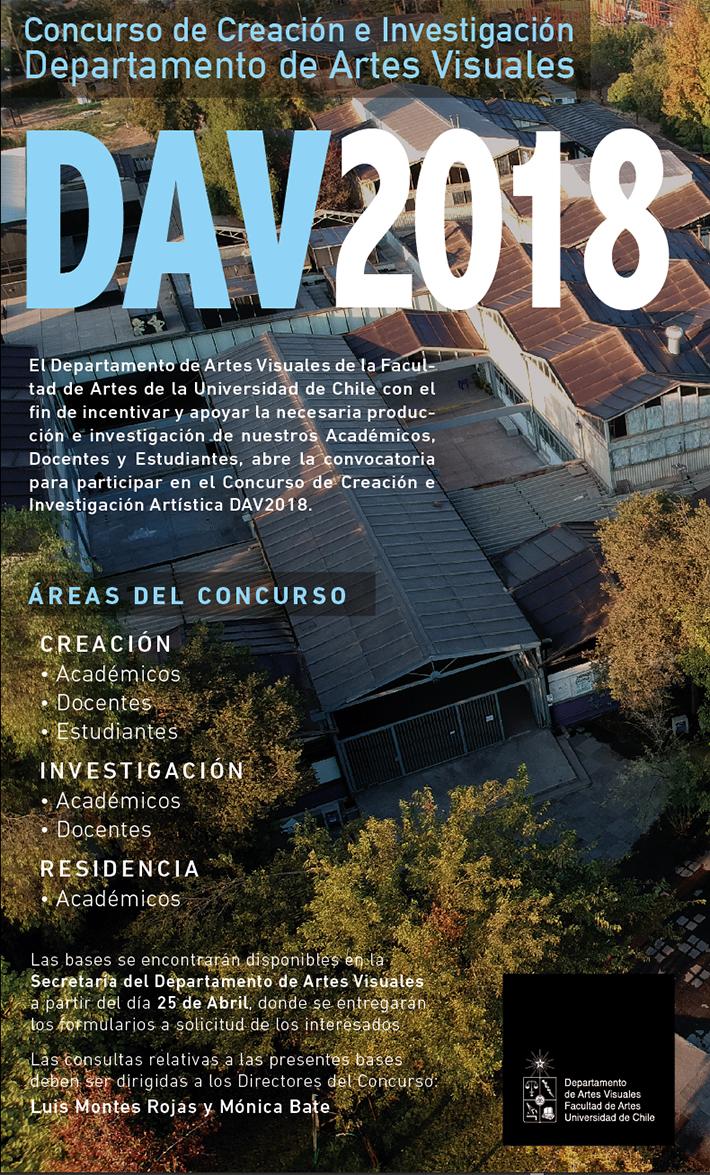 Hasta el 1 de junio los académicos, profesores, docentes a honorario y estudiantes del DAV de la U. de Chile, podrán presentar sus proyectos para el Concurso Creación e Investigación 2018.