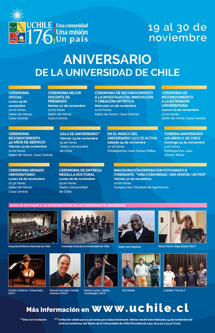Las ceremonias por la conmemoración de los 176 años de historia de la Universidad de Chile, inician este lunes 19 de noviembre.