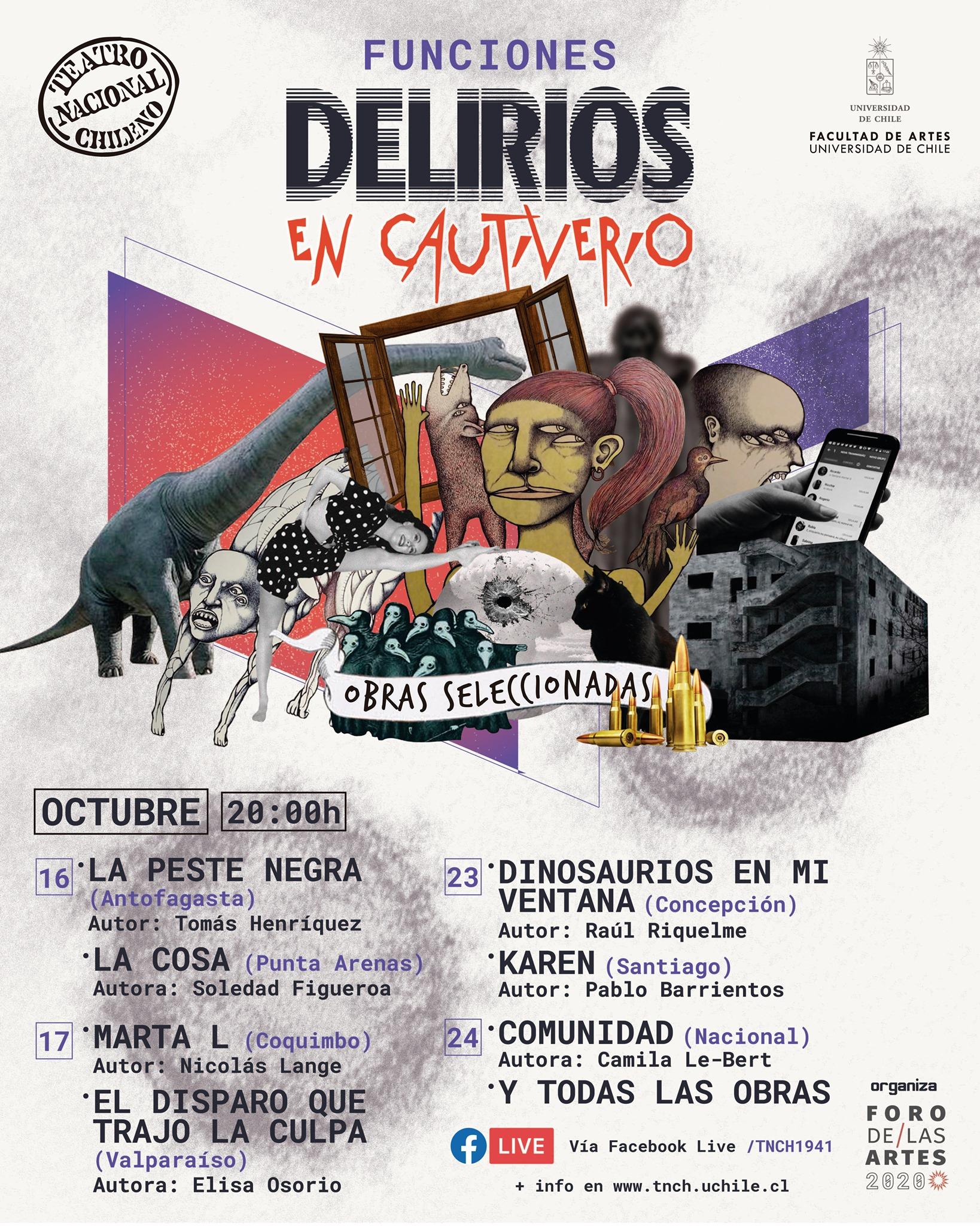 La obras se transmitirán vía Facebook Live en la página del Teatro Nacional Chileno.