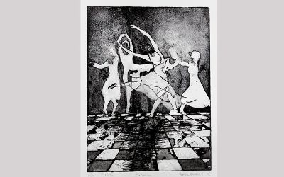 Pamela Alejandra Briones Pérez - "Bailarinas" Grabado aguafuerte, P/A 40x30cm. 2015 Pamela Alejandra Briones Pérez - "Bailarinas" Grabado aguafuerte, P/A 40x30cm. 2015