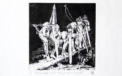 Melody Maulén - "Kréen / Kra: Mito Selk¿nam de la Luna" Aguafuerte y aguatinta, 3/8 15x14.5cm. 2011 Melody Maulén - "Kréen / Kra: Mito Selk¿nam de la Luna" Aguafuerte y aguatinta, 3/8 15x14.5cm. 2011