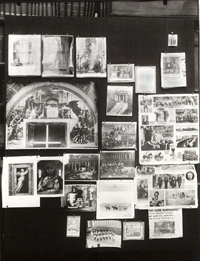Warburg elaboró una serie de paneles a los que llamó Mnemosyne o Atlante de la Memoria. Estos paneles eran montajes de fotografías desplegadas que forman mosaicos o secuencias de imágenes.
